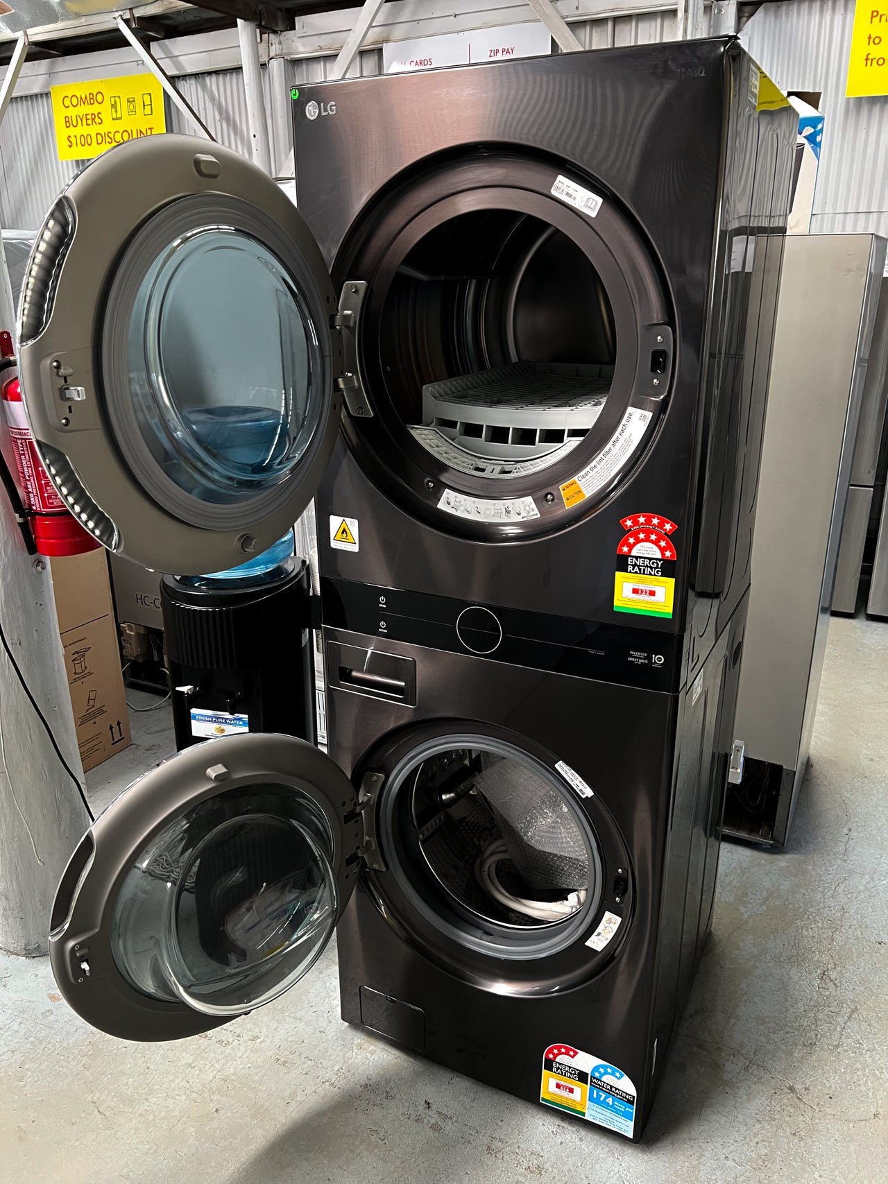 Factory second LG 17kg WashTower™ AllInOne Stacked Washer Dryer in Black Steel WWT1710B