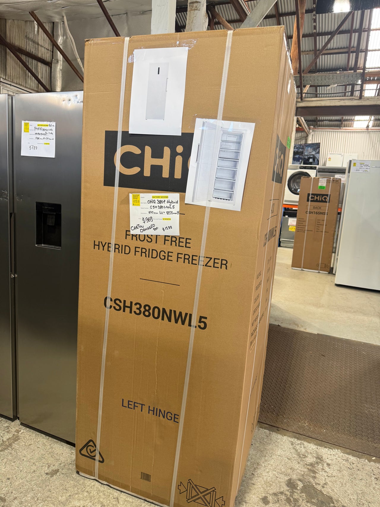 Carton damaged CHiQ 380L Hybrid Upright Fridge & Freezer – White Left Hinge | CSH380NWL5 - Second Hand Appliances Geebung