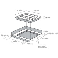 Thumbnail for Chef 60cm Natural Gas Stainless Steel Cooktop Battery Ignition CHG642SC - Second Hand Appliances Geebung