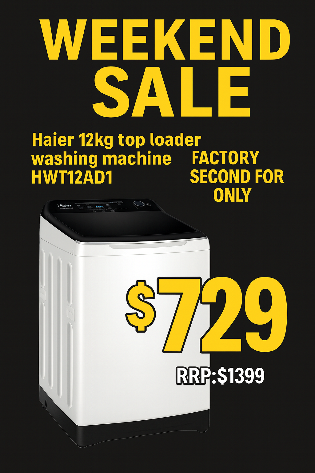 Factory second Haier 12kg Top Load Washing Machine – White  Model: HWT12AD1 - Second Hand Appliances Geebung