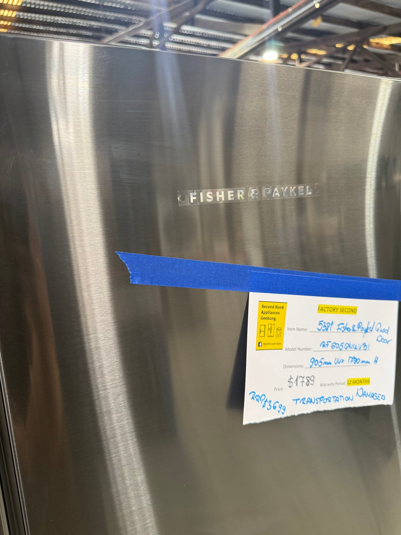 Factory Second Fisher & Paykel 538L Quad Door Refrigerator with Ice & Water    Model: RF605QNUVB1 - Second Hand Appliances Geebung