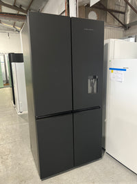 Thumbnail for Factory Second Fisher & Paykel 690L Recessed Handle Quad Door Fridge with Ice & Water Dispenser - Matte Black Glass RF730QZUVB1 - Second Hand Appliances Geebung