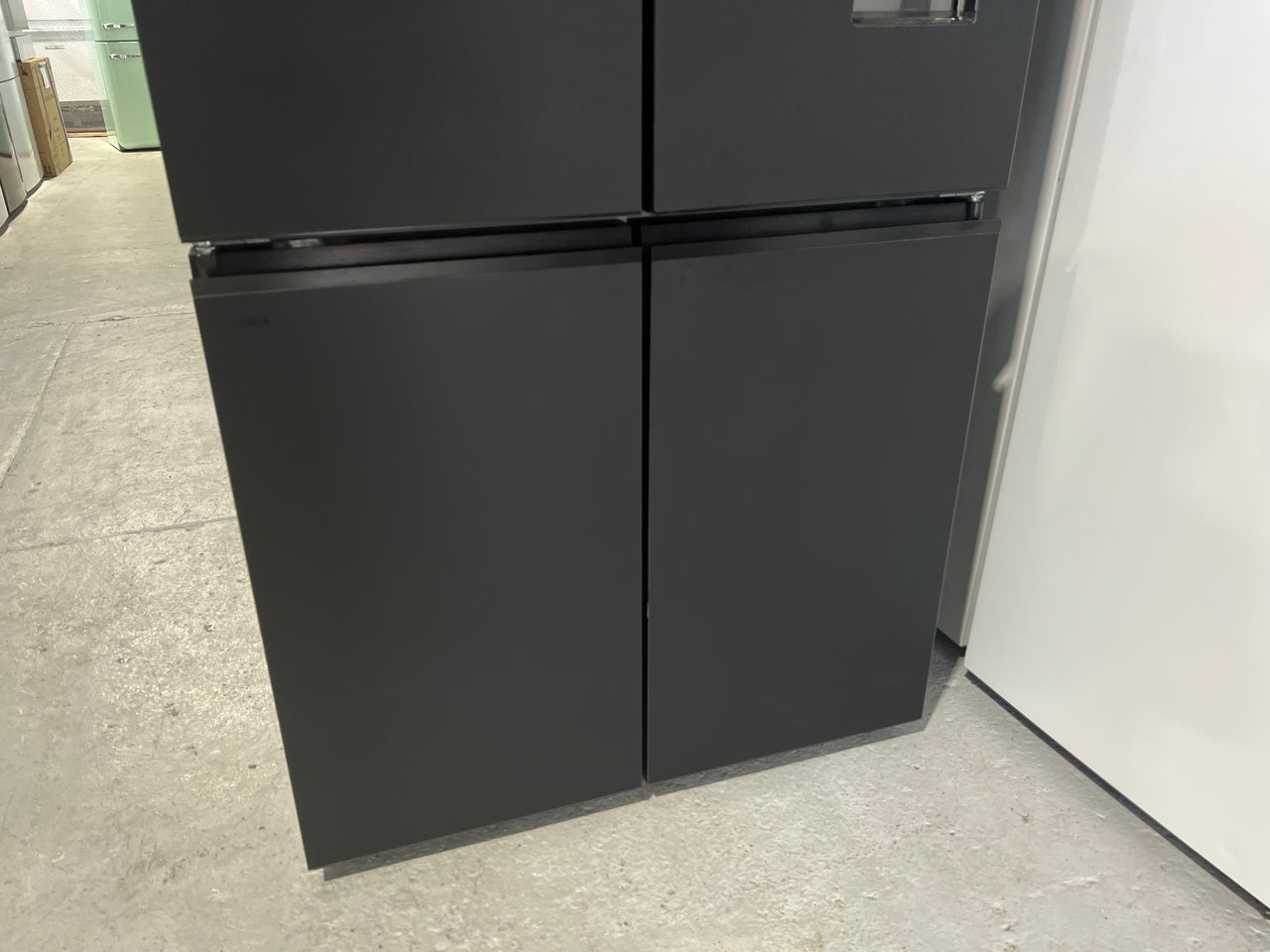 Factory Second Fisher & Paykel 690L Recessed Handle Quad Door Fridge with Ice & Water Dispenser - Matte Black Glass RF730QZUVB1 - Second Hand Appliances Geebung