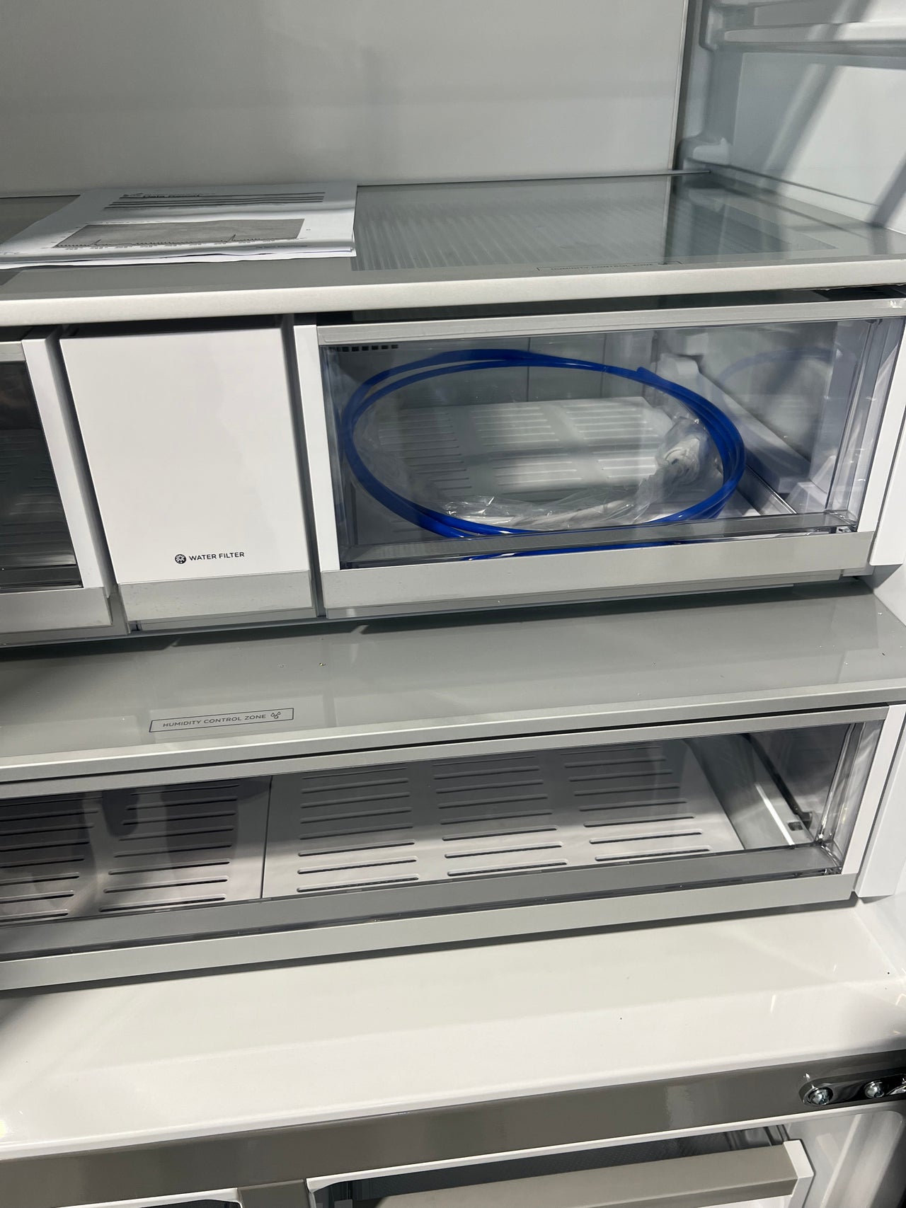 Factory Second Fisher & Paykel 690L Recessed Handle Quad Door Fridge with Ice & Water Dispenser - Matte Black Glass RF730QZUVB1 - Second Hand Appliances Geebung