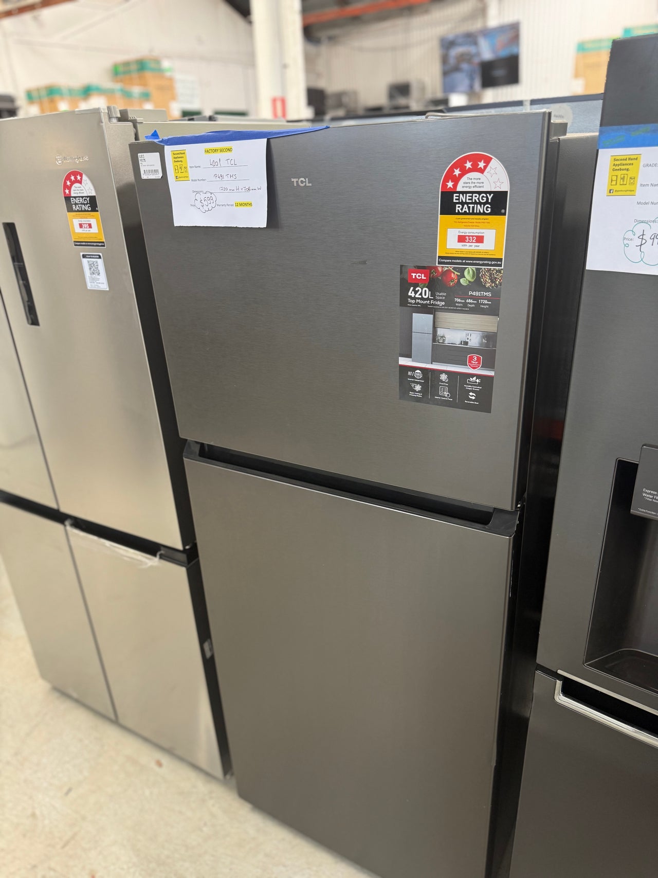 Buy Factory Second TCL 420L Top Mount Fridge – Galaxy Grey (P491TMS) |  | [product_variant] | Second Hand Appliances Geebung Brisbane