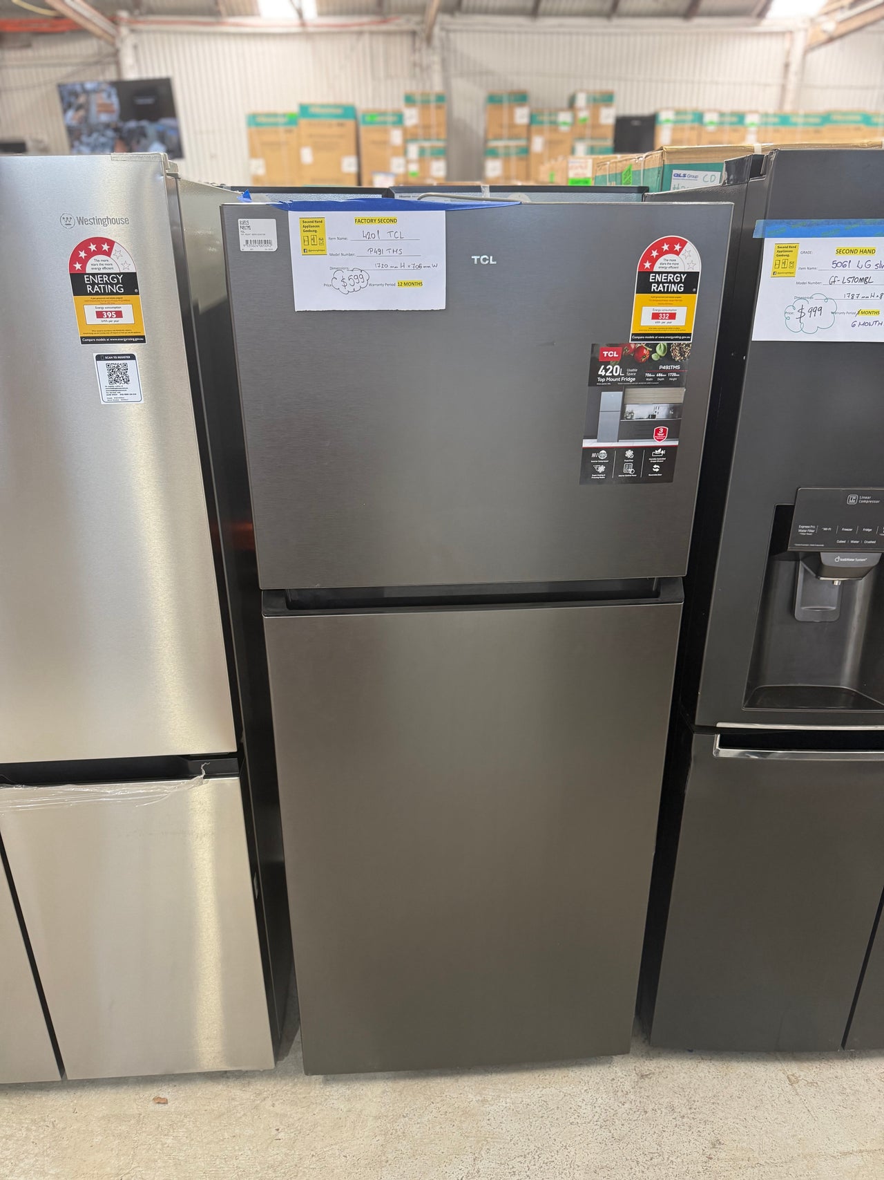 Buy Factory Second TCL 420L Top Mount Fridge – Galaxy Grey (P491TMS) |  | [product_variant] | Second Hand Appliances Geebung Brisbane
