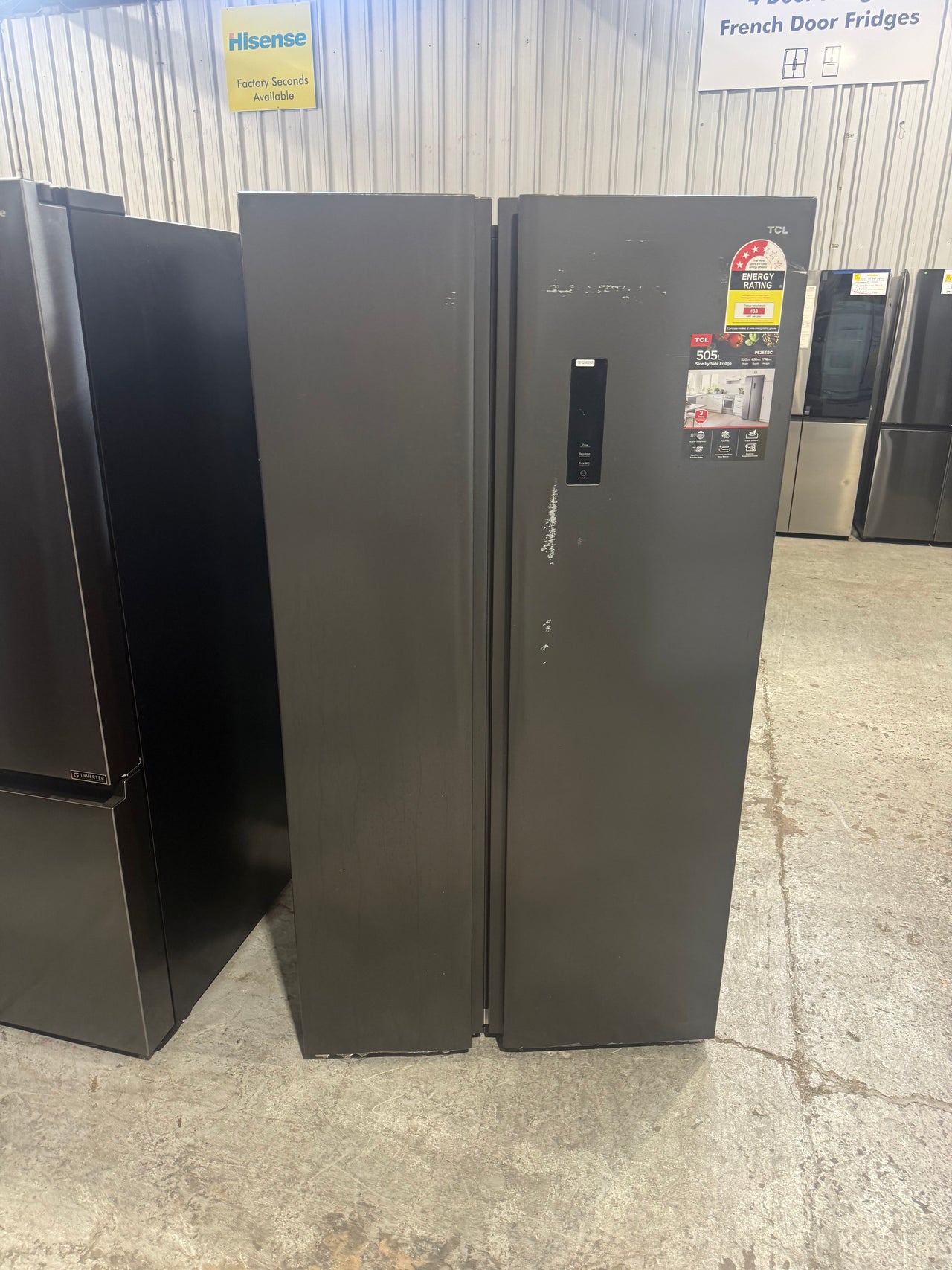 Factory Second TCL 505L Side-by-Side Refrigerator – Grey (P525SBC) - Second Hand Appliances Geebung