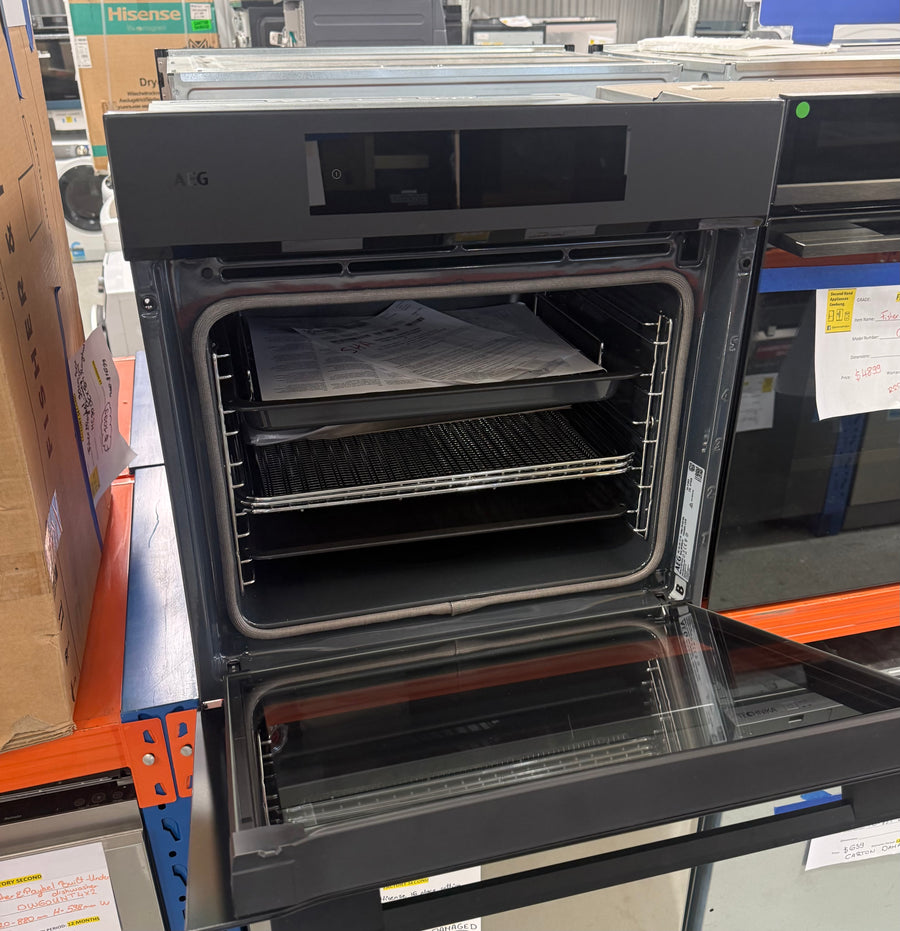 Factory second AEG 60cm 9000 Series Sense Cook Multifunction Oven - Matte Black NBT9P831AT (NAT) - Second Hand Appliances Geebung