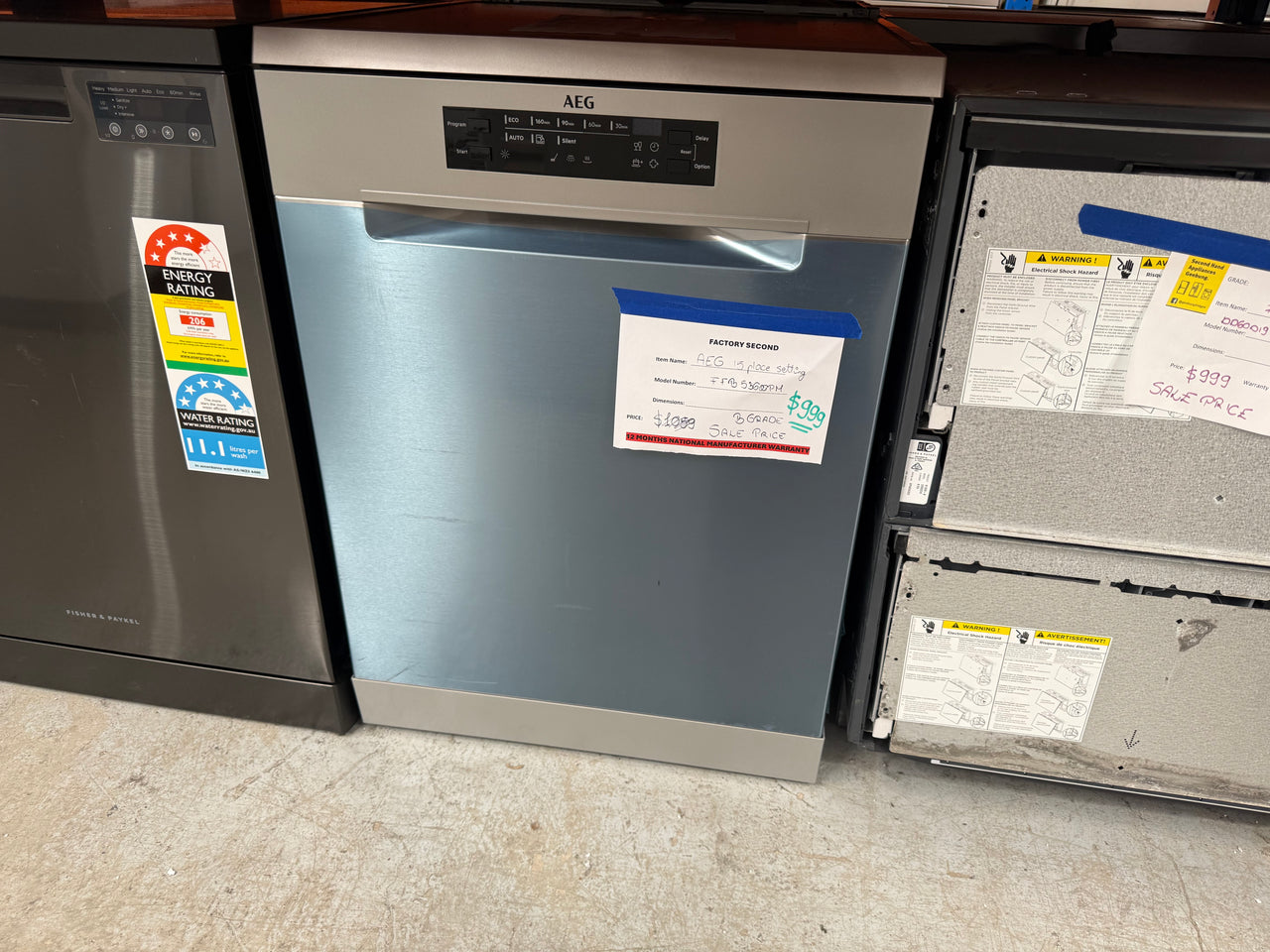 Factory second AEG 60cm Freestanding Dishwasher – FFB53600PM(NAT) - Second Hand Appliances Geebung