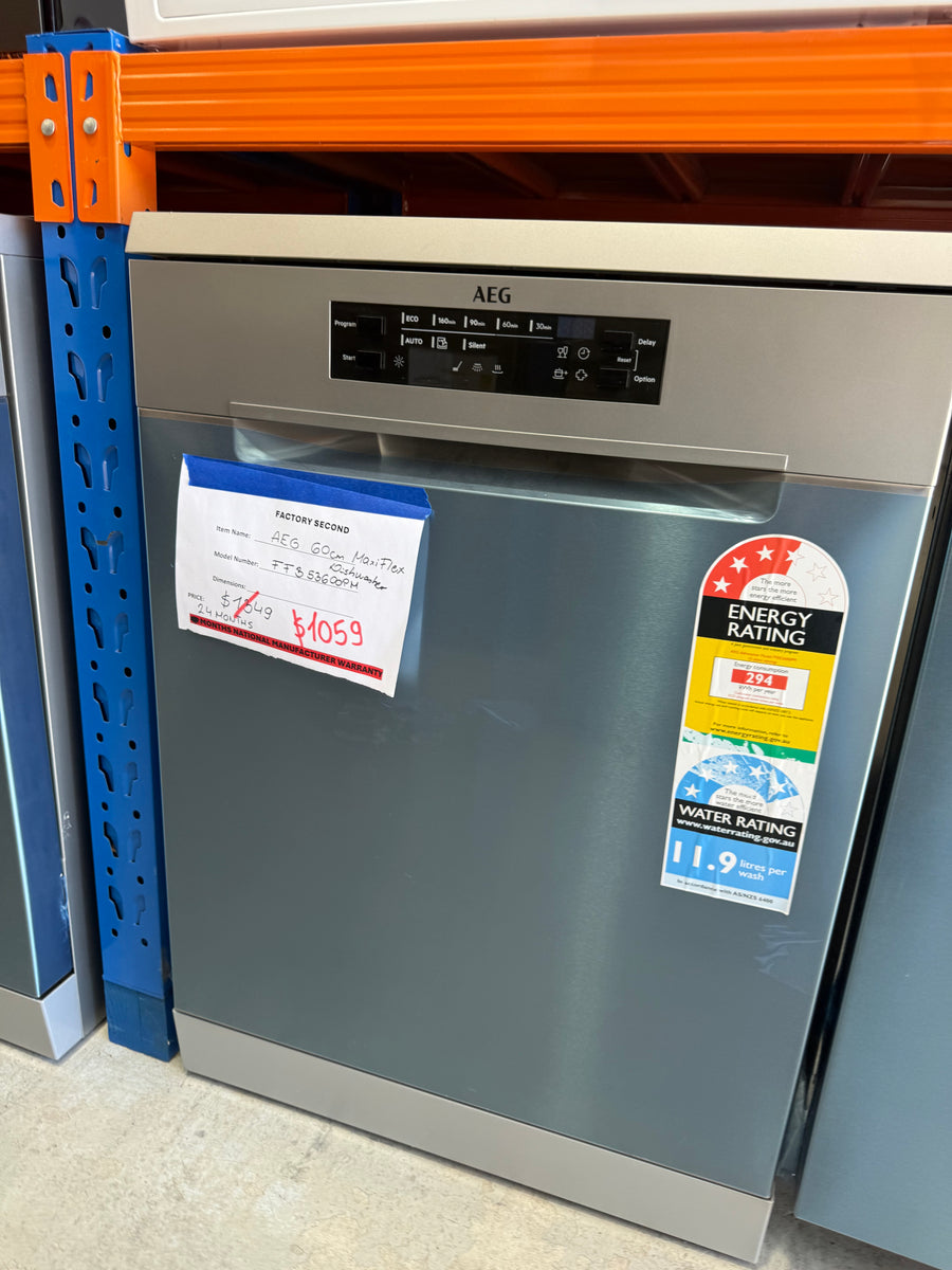 Factory second AEG 60cm Freestanding Dishwasher – Stainless Steel FFB53600PM - Second Hand Appliances Geebung
