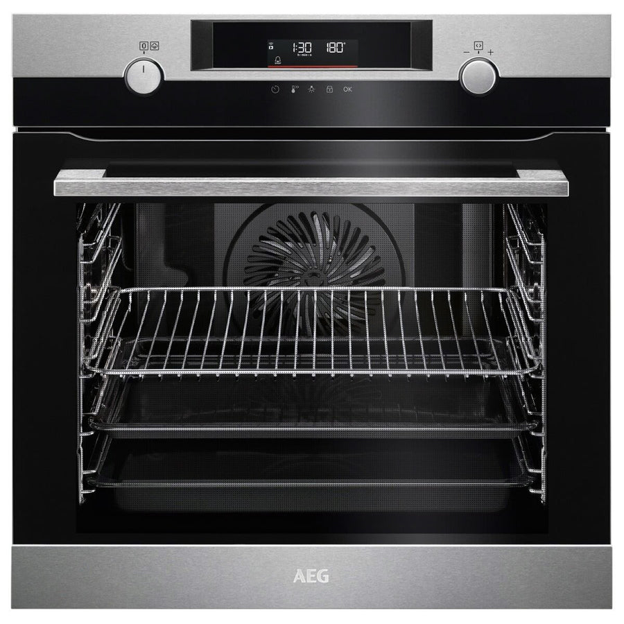 Factory second AEG 60cm SteamBake Pyroluxe™ Multifunction 9 Oven – Mark Resistant Stainless Steel BPK556360M - Second Hand Appliances Geebung