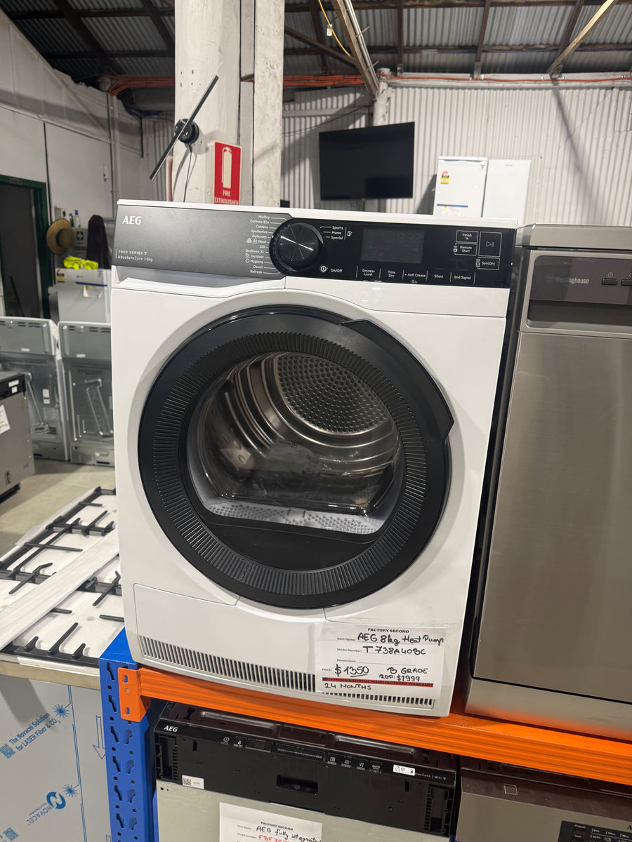 Factory second AEG 8kg 7000 Series Heat Pump Dryer – T738A4OBC - Second Hand Appliances Geebung
