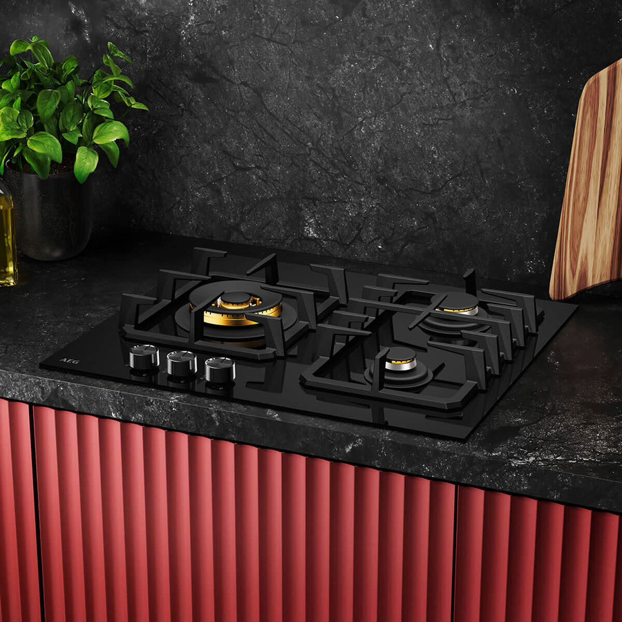 Factory second AEG HGC6366BB – 60cm 3 Burner Ceramic Glass Gas Cooktop (Black) - Second Hand Appliances Geebung