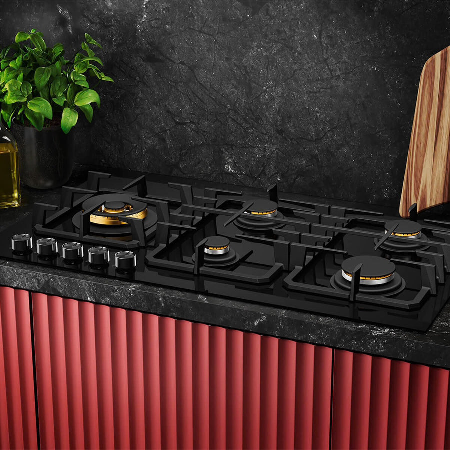 Factory second AEG HGC9566BB 90cm 5 Burner Ceramic Glass Gas Cooktop – Black (NAT) - Second Hand Appliances Geebung