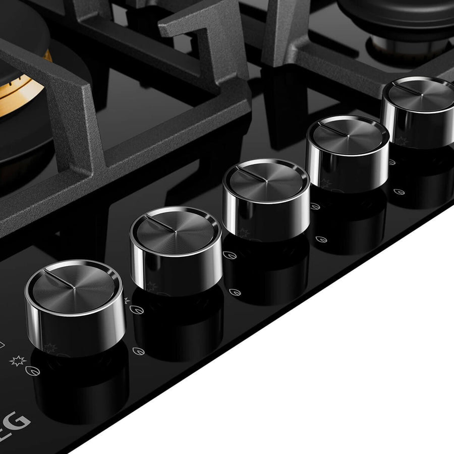 Factory second AEG HGC9566BB 90cm 5 Burner Ceramic Glass Gas Cooktop – Black (NAT) - Second Hand Appliances Geebung