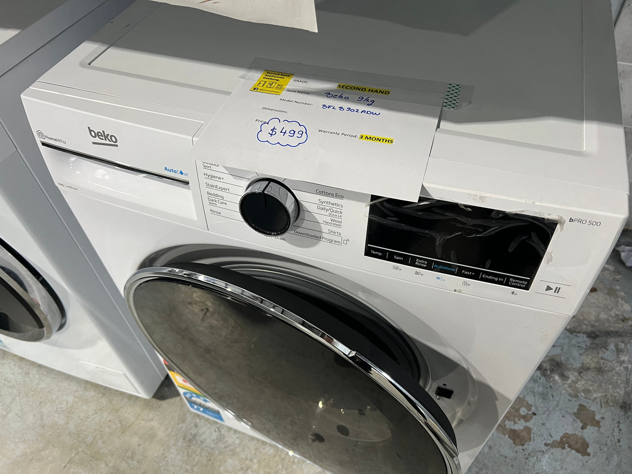 Second hand Beko 9kg Front Load Washing Machine with Autodose and Steam Model: BFLB902ADW - Second Hand Appliances Geebung
