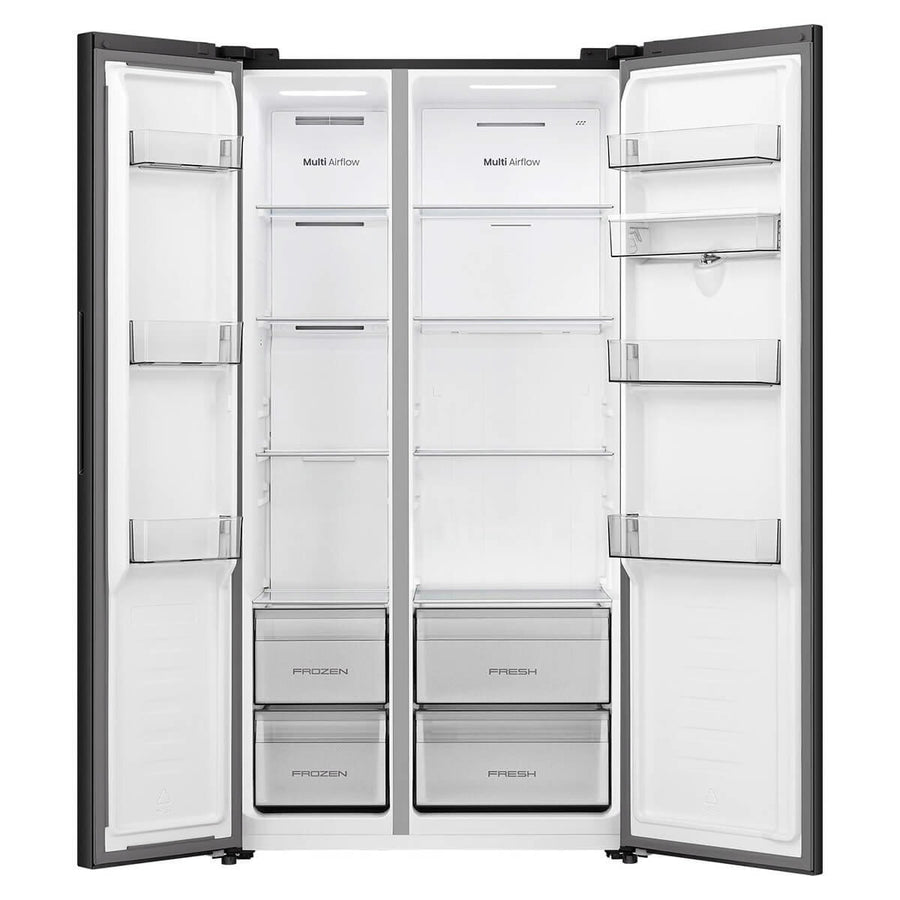 Factory second/Carton damaged Hisense 541L PureFlat Side by Side Fridge with Non-Plumbed Water Dispenser – Black Model: HRSBS540BW - Second Hand Appliances Geebung