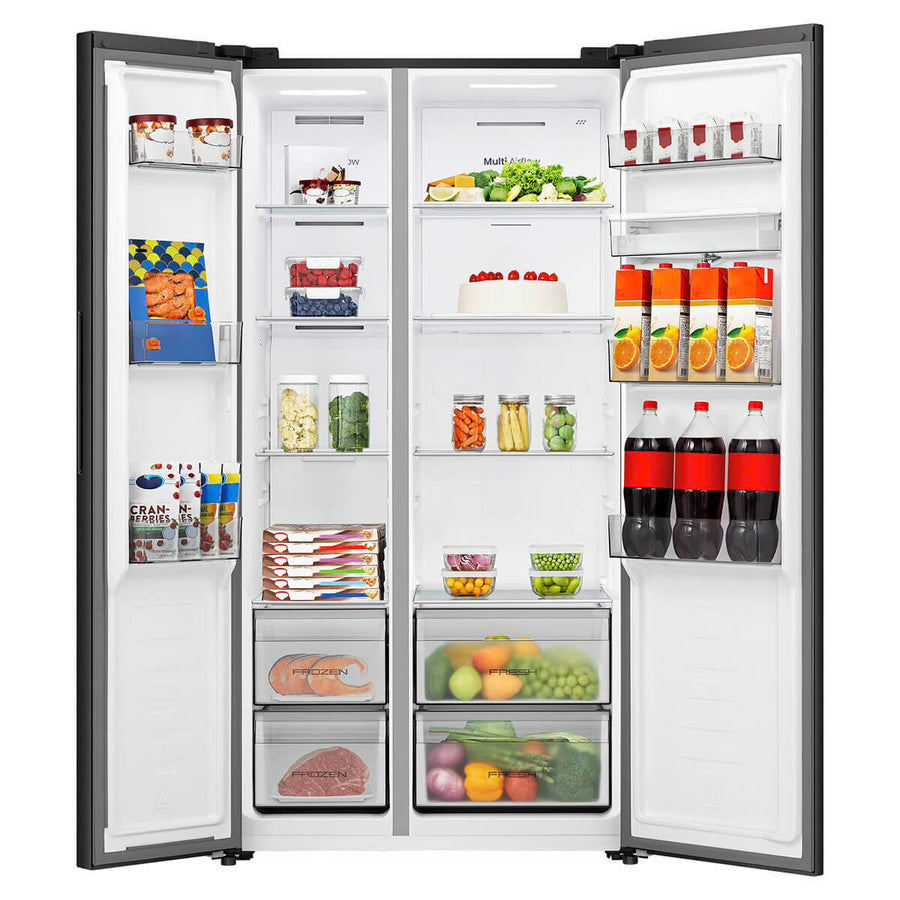 Factory second/Carton damaged Hisense 541L PureFlat Side by Side Fridge with Non-Plumbed Water Dispenser – Black Model: HRSBS540BW - Second Hand Appliances Geebung