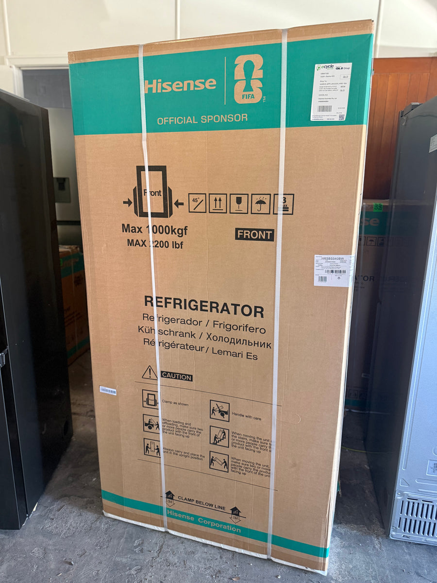 Factory second/Carton damaged Hisense 541L PureFlat Side by Side Fridge with Non-Plumbed Water Dispenser – Black Model: HRSBS540BW - Second Hand Appliances Geebung