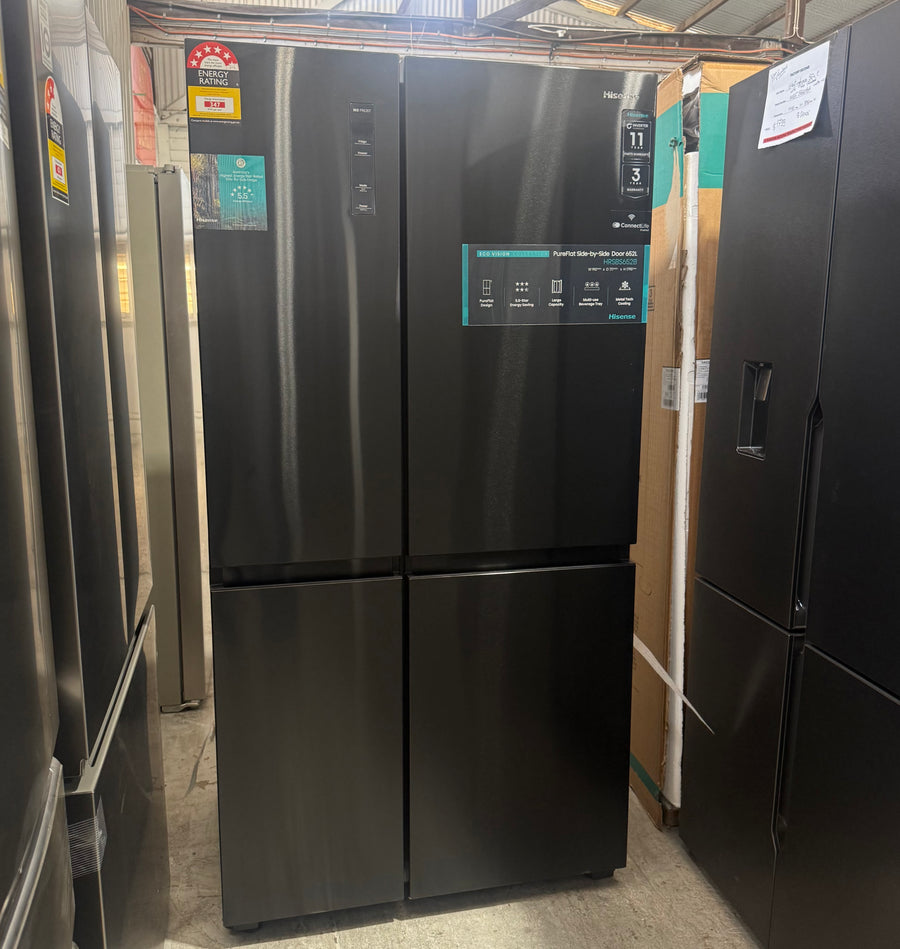 Factory second/Carton damaged Hisense 652L PureFlat Side-by-Side Refrigerator – Black Steel HRSBS652B - Second Hand Appliances Geebung