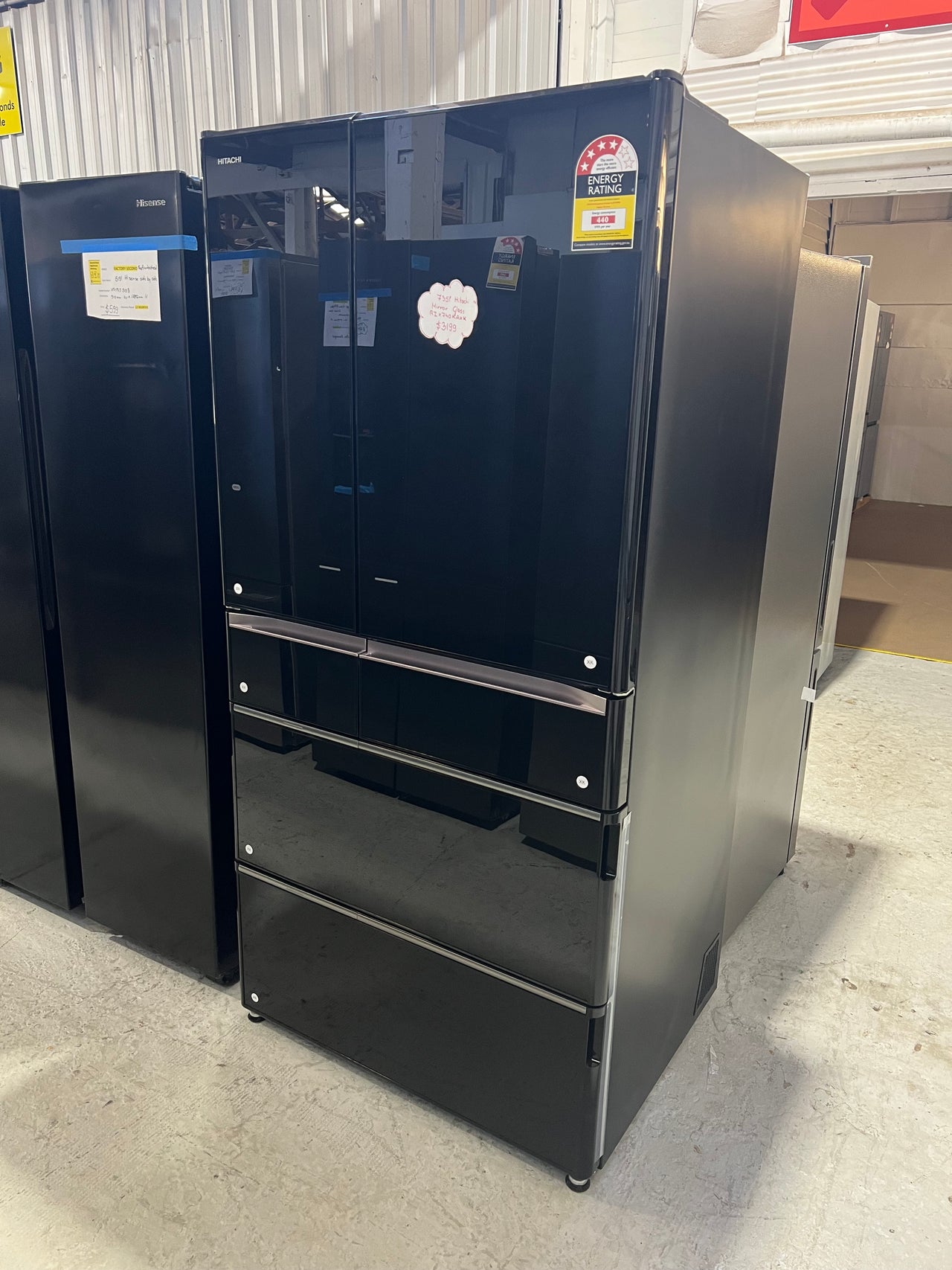 Factory second/Carton damaged RZX740RAXK 735Lt Black Glass finish with 4 STAR Energy Star Rating - Second Hand Appliances Geebung