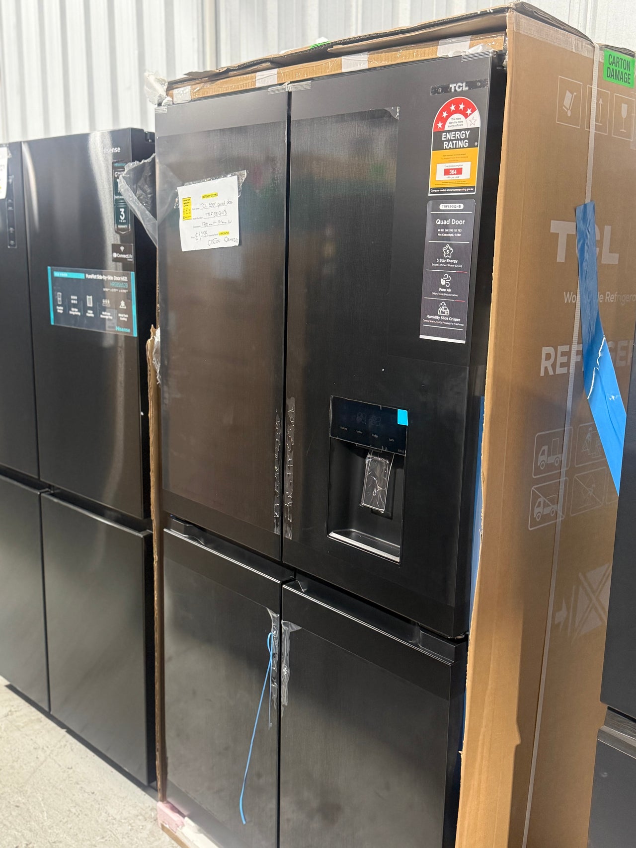 Factory second/Carton damaged TCL 590L Quad Door Fridge with Non-Plumbed Water Dispenser – TRF590QHB - Second Hand Appliances Geebung