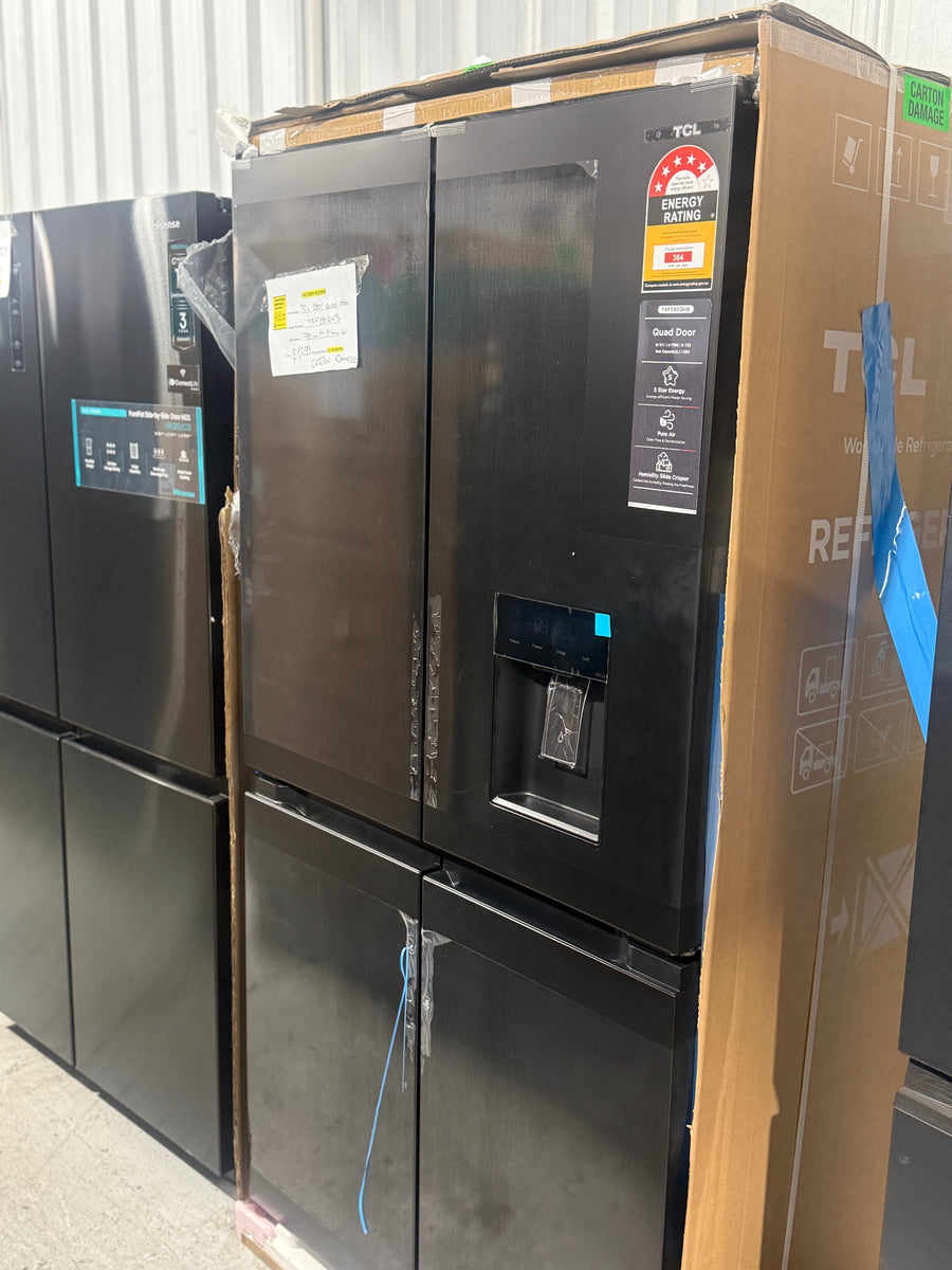 Factory second/Carton damaged TCL 590L Quad Door Fridge with Non-Plumbed Water Dispenser – TRF590QHB - Second Hand Appliances Geebung