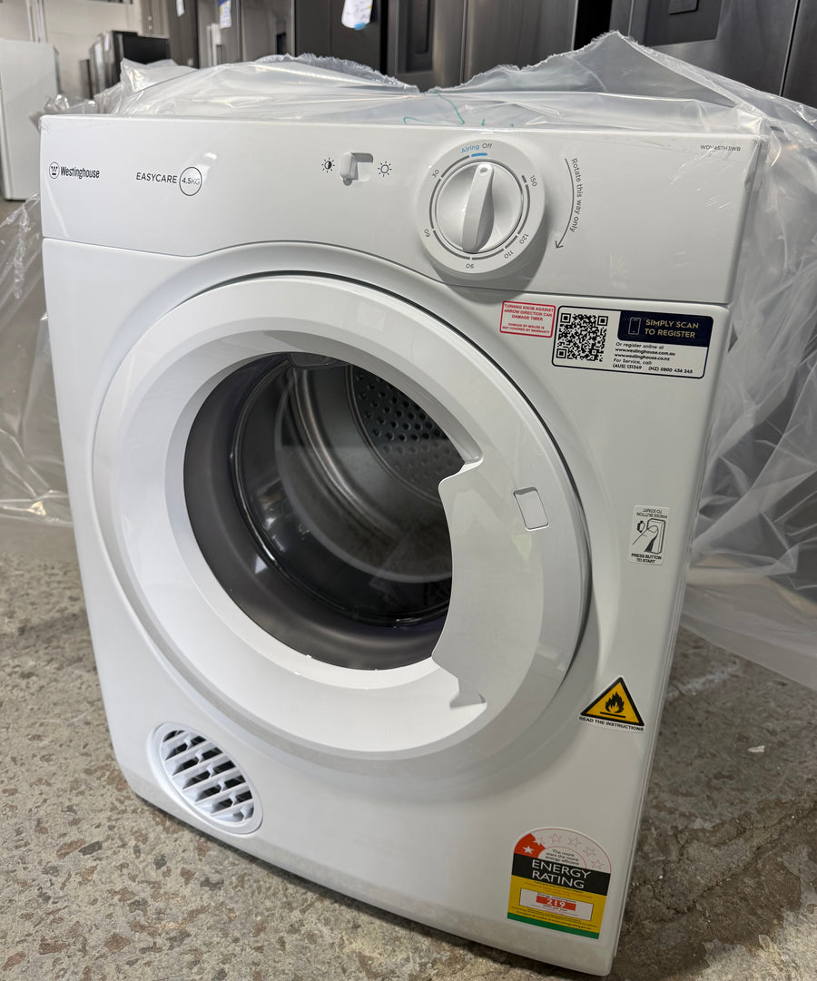 Factory second/Carton damaged Westinghouse 4.5kg Vented Clothes Dryer – White Model: WDV457H3WB - Second Hand Appliances Geebung