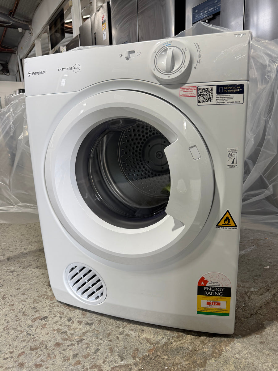 Factory second/Carton damaged Westinghouse 4.5kg Vented Clothes Dryer – White Model: WDV457H3WB - Second Hand Appliances Geebung