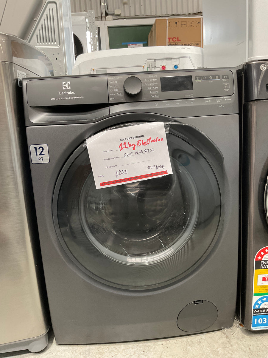 Buy Factory second Electrolux 700 Series 12kg Front Load Washing Machine Dark Onyx – EWF1243R7SC(NAT) |  | [product_variant] | Second Hand Appliances Geebung Brisbane
