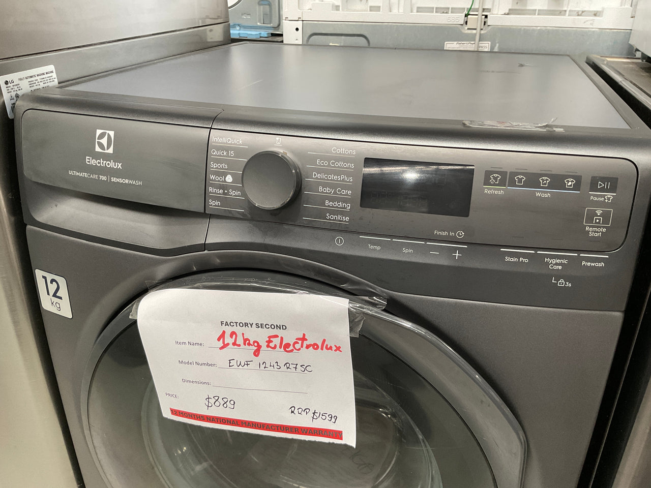 Buy Factory second Electrolux 700 Series 12kg Front Load Washing Machine Dark Onyx – EWF1243R7SC(NAT) |  | [product_variant] | Second Hand Appliances Geebung Brisbane