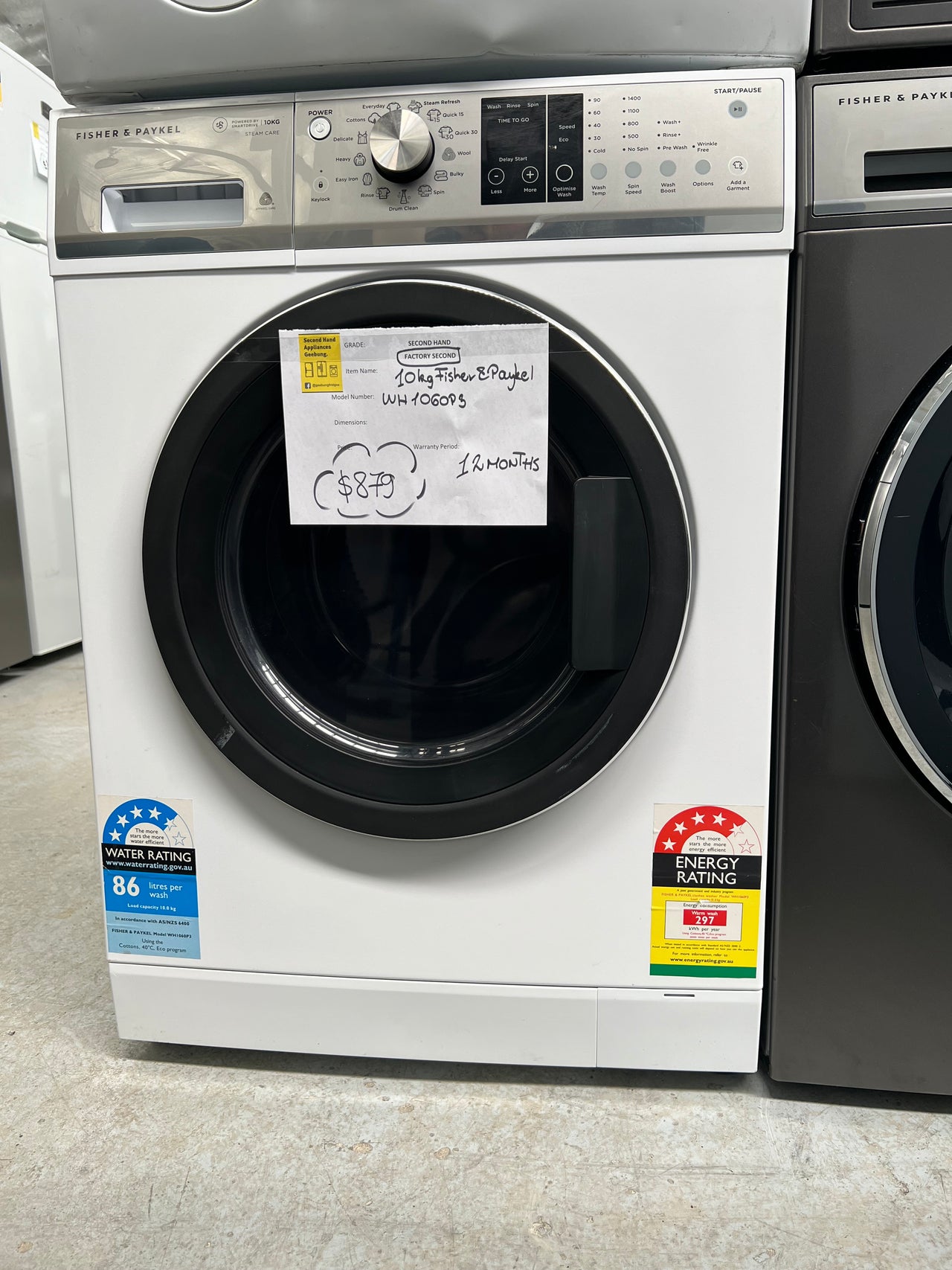 Factory second Fisher&Paykel 10kg Front Load Washer with SteamRefresh  WH1060P3 - Second Hand Appliances Geebung