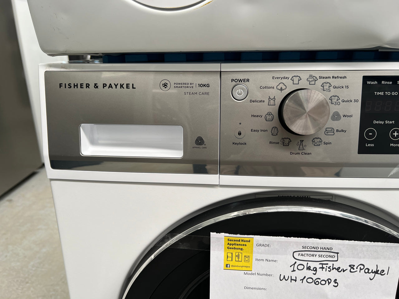 Factory second Fisher&Paykel 10kg Front Load Washer with SteamRefresh  WH1060P3 - Second Hand Appliances Geebung