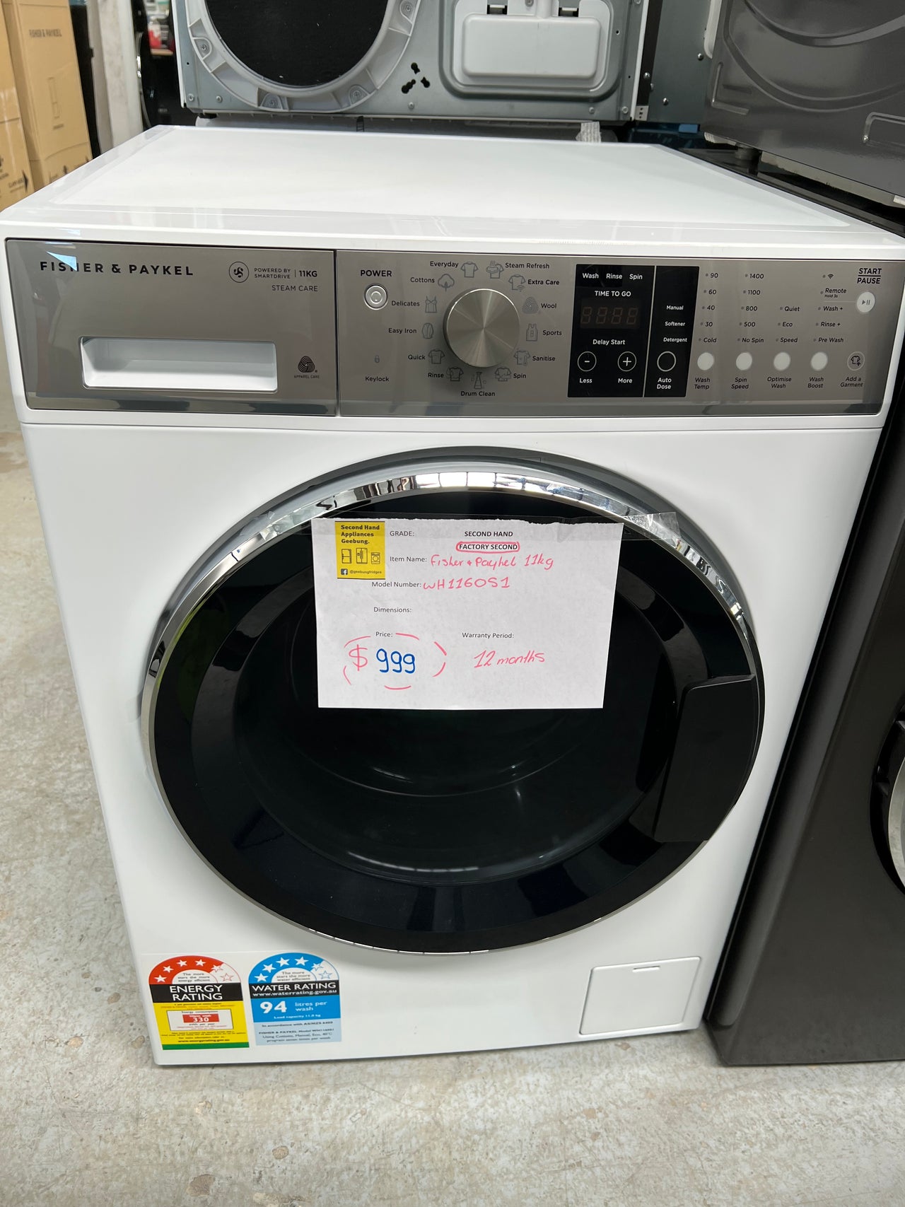 Factory second Fisher & Paykel 11kg Front Load Washer WH1160S1 - Second Hand Appliances Geebung