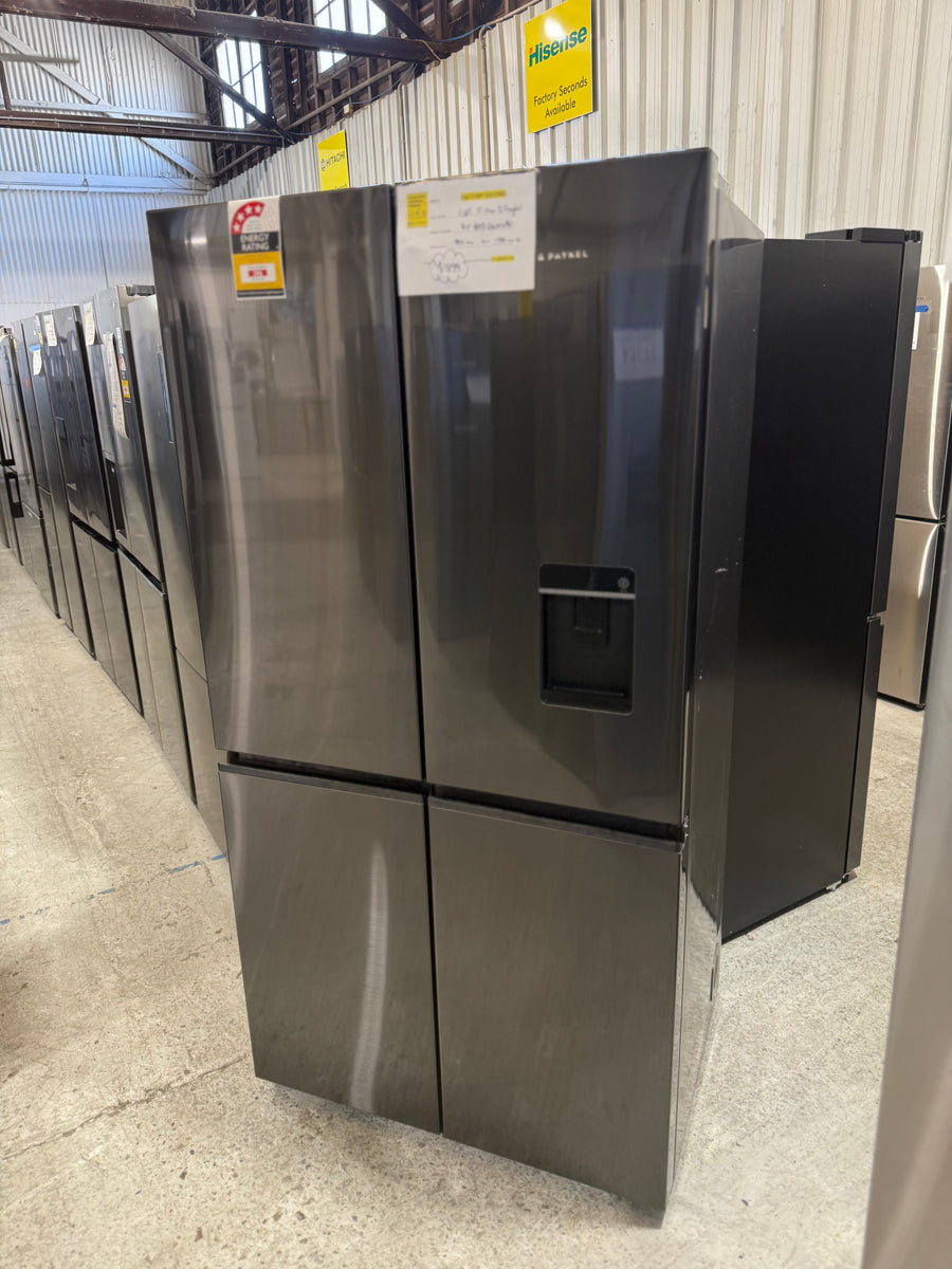 Factory second Fisher &amp; Paykel 538L Quad Door Refrigerator with Ice and Water Black Stainless Steel  Model: RF605QNUVB1 - Second Hand Appliances Geebung