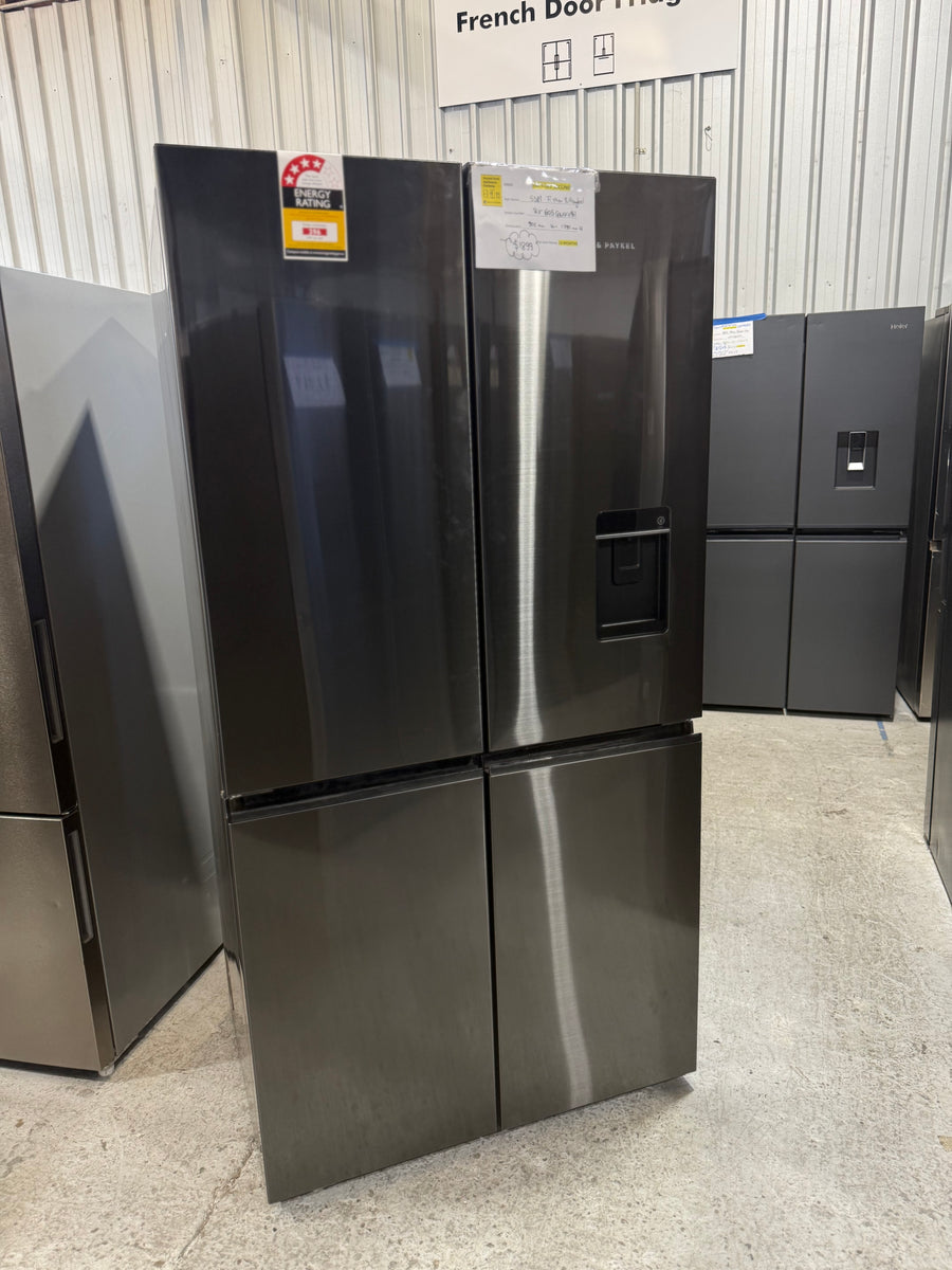 Factory second Fisher &amp; Paykel 538L Quad Door Refrigerator with Ice and Water Black Stainless Steel  Model: RF605QNUVB1 - Second Hand Appliances Geebung