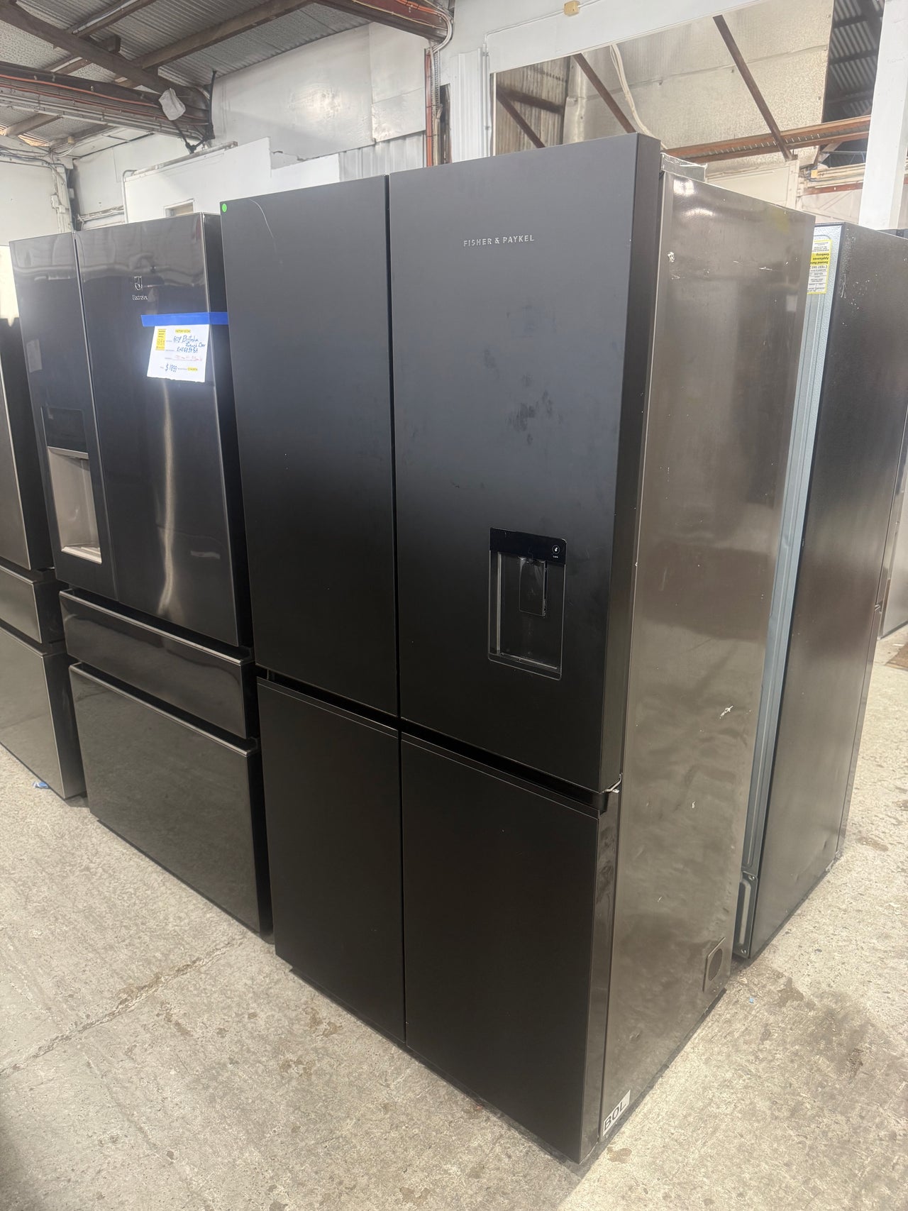 Factory second Fisher & Paykel 605L Quad Door Fridge – Black Glass Model: RF605QZUVB1 - Second Hand Appliances Geebung