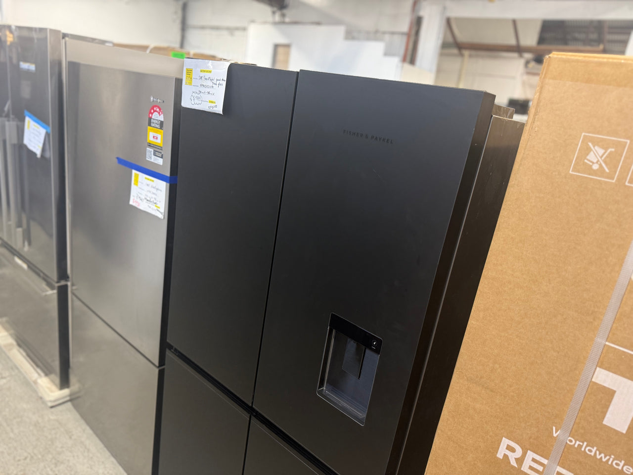 Factory second Fisher & Paykel 605L Quad Door Fridge – Black Glass - Second Hand Appliances Geebung