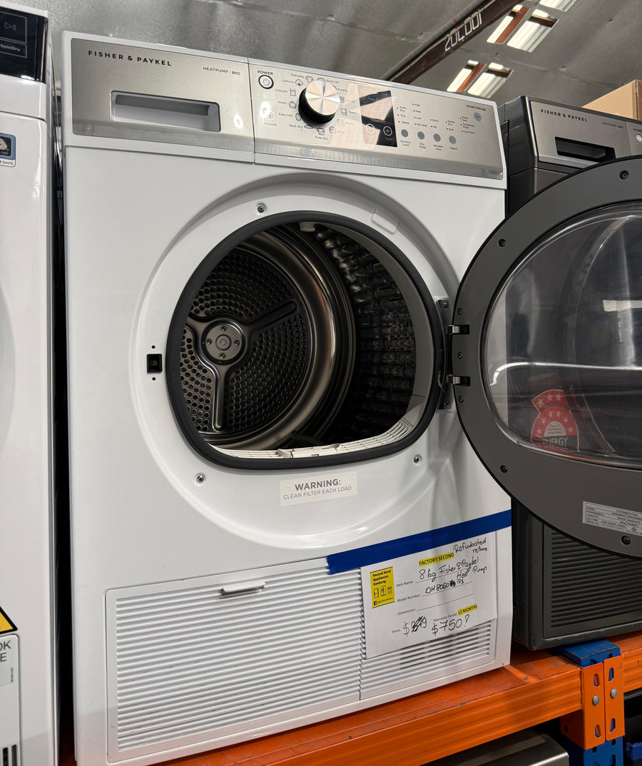 Factory second Fisher & Paykel DH8060P3 8kg Heat Pump Dryer – White - Second Hand Appliances Geebung