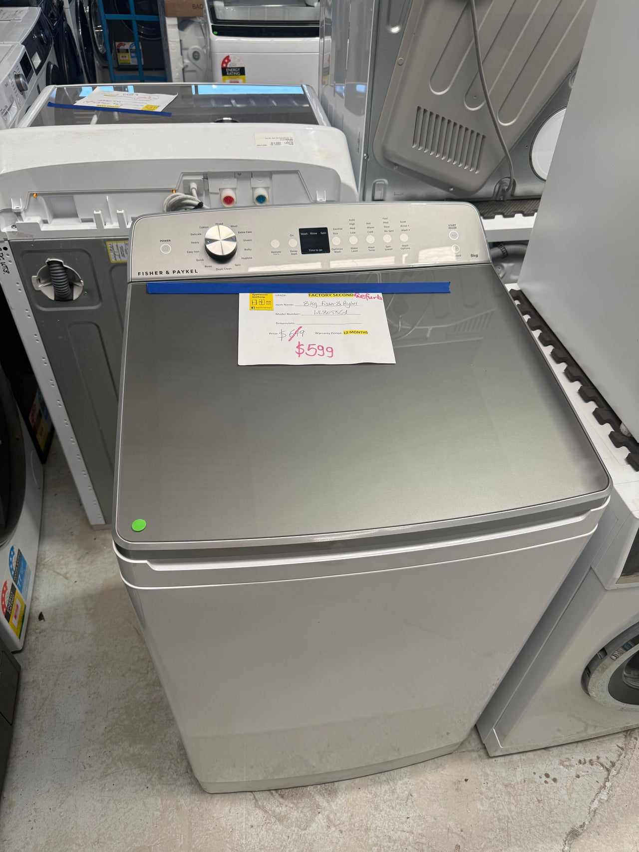 Factory second Fisher & Paykel 8kg Top Load Washer WL8058G1 - Second Hand Appliances Geebung