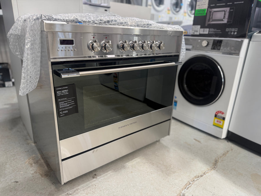 Factory second Fisher & Paykel 90cm Dual Fuel Freestanding Cooker – OR90SCG1X1 - Second Hand Appliances Geebung