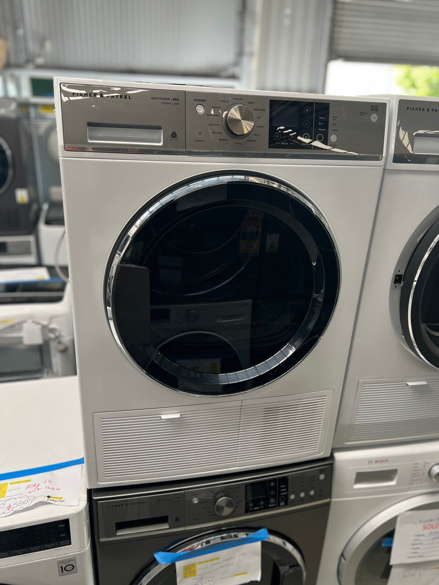 Factory second Fisher&Paykel 9kg Heat Pump Dryer White with Steam Care Model: DH9060FS1 - Second Hand Appliances Geebung