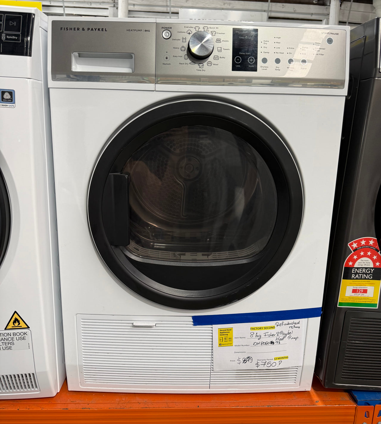 Factory second Fisher & Paykel DH8060P3 8kg Heat Pump Dryer – White - Second Hand Appliances Geebung
