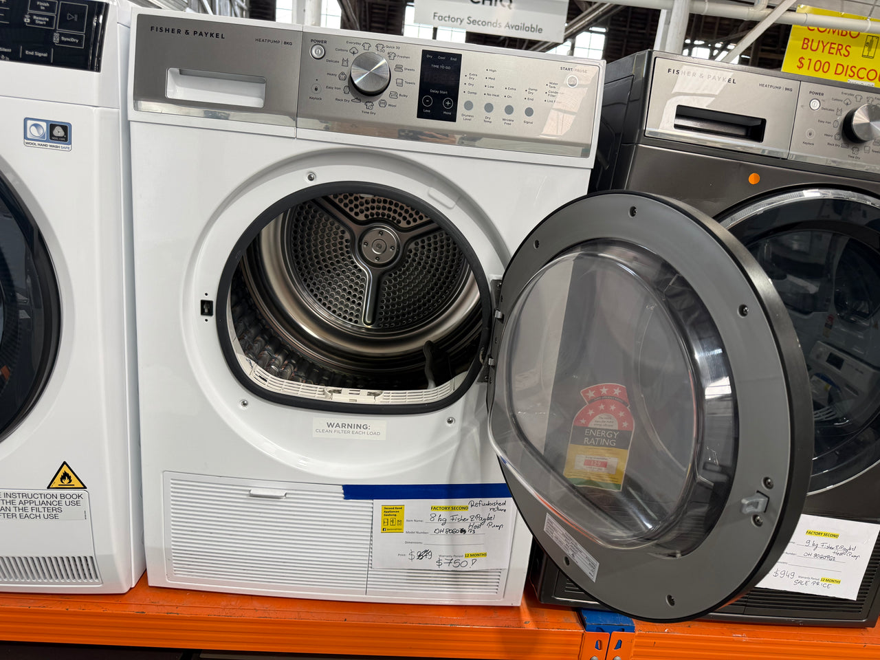 Factory second Fisher & Paykel DH8060P3 8kg Heat Pump Dryer – White - Second Hand Appliances Geebung