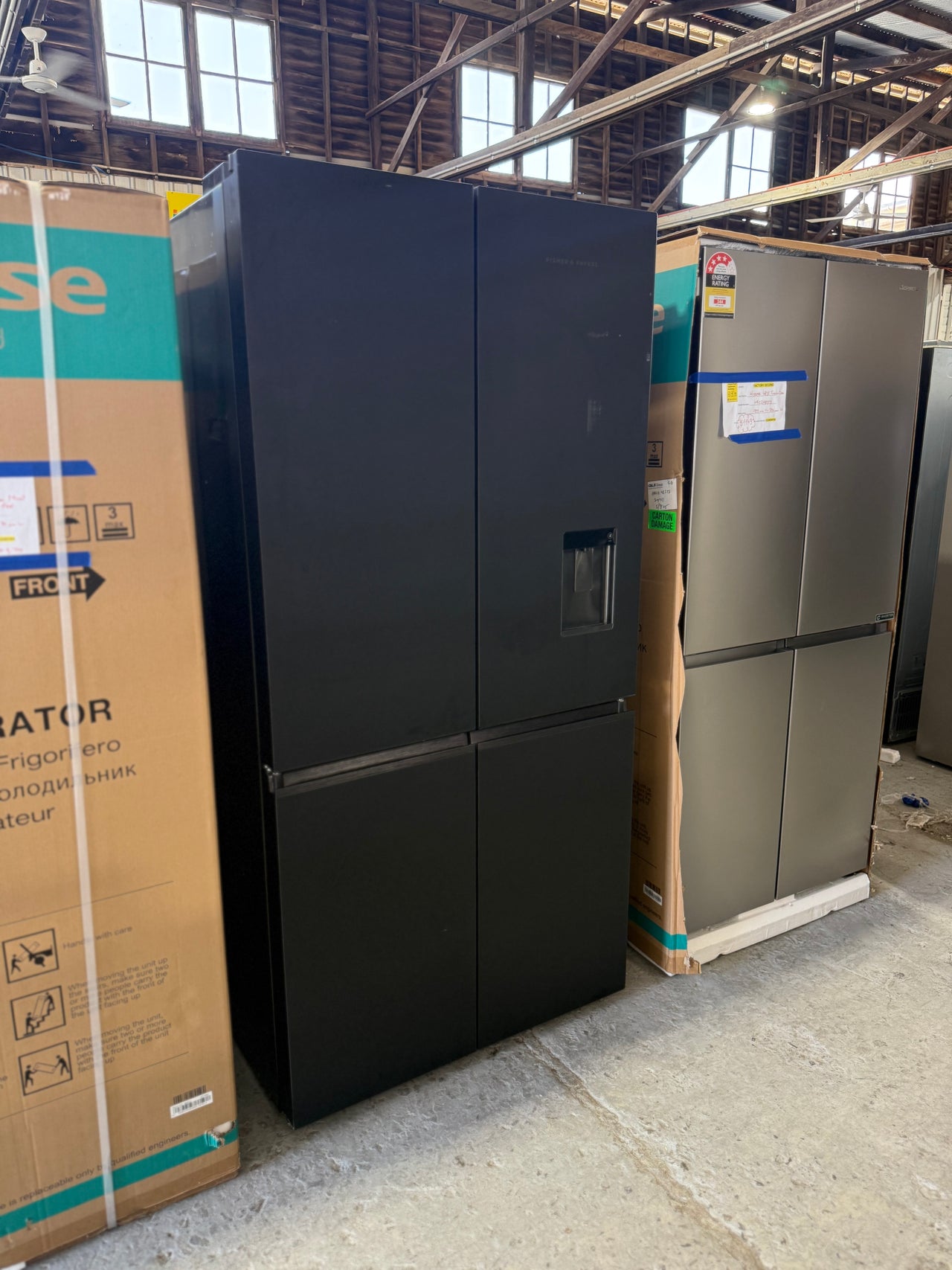 Factory second Fisher & Paykel RF730QZUVB1 690L Quad Door Fridge (Matte Black Glass) - Second Hand Appliances Geebung
