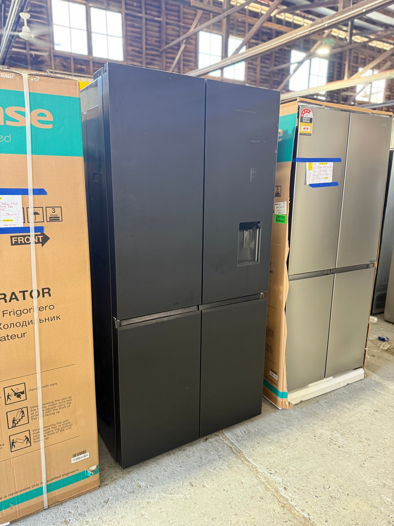 Factory second Fisher & Paykel RF730QZUVB1 690L Quad Door Fridge (Matte Black Glass) - Second Hand Appliances Geebung