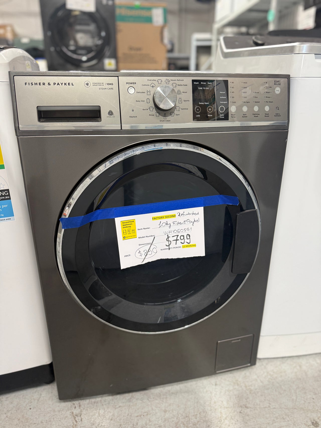 Factory second Fisher & Paykel WH1060SG1 10kg Series 9 Front Load Washing Machine - Second Hand Appliances Geebung