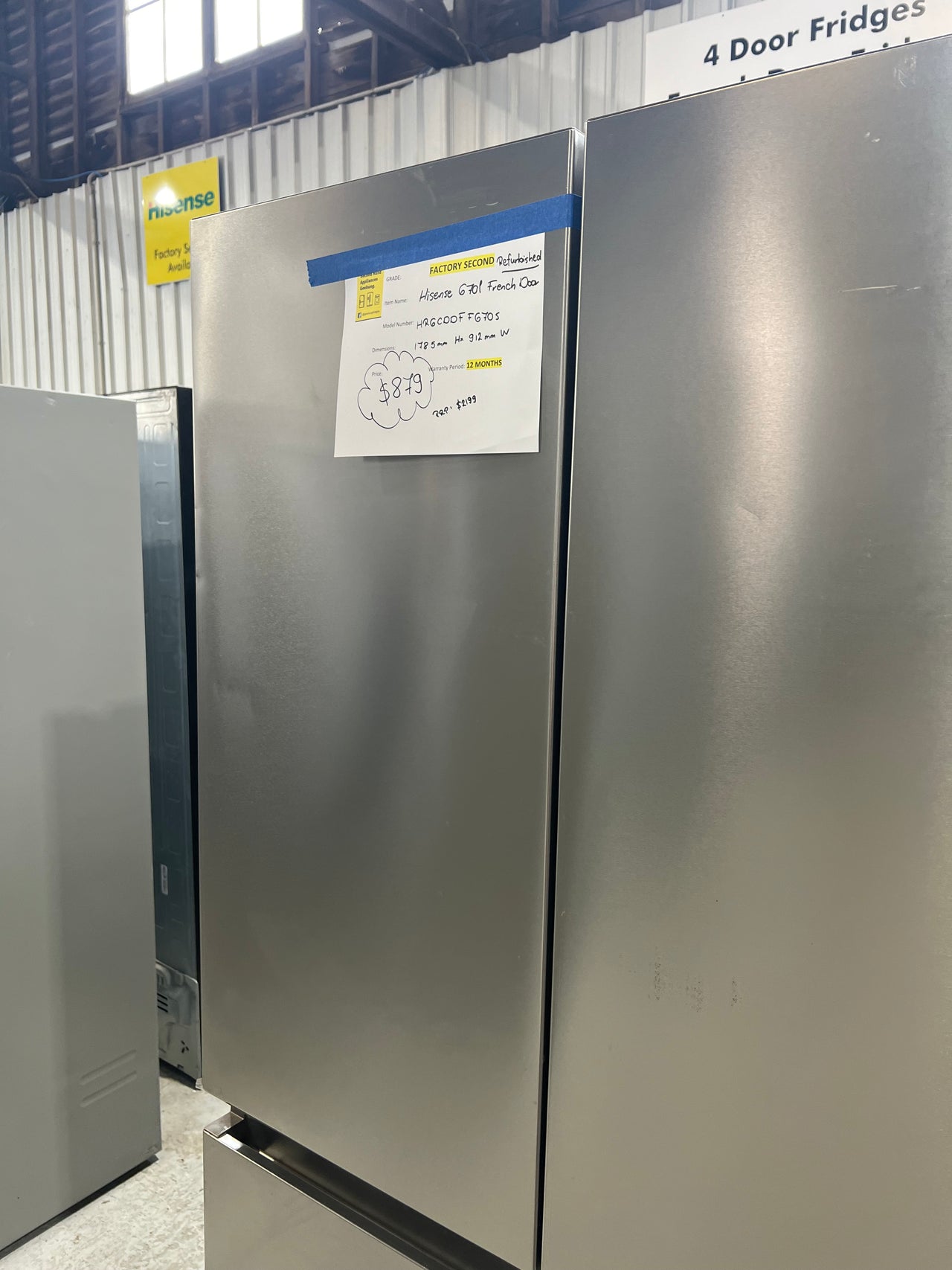 Factory second HISENSE HR6CDFF670S 670L Quad Door Fridge - Second Hand Appliances Geebung