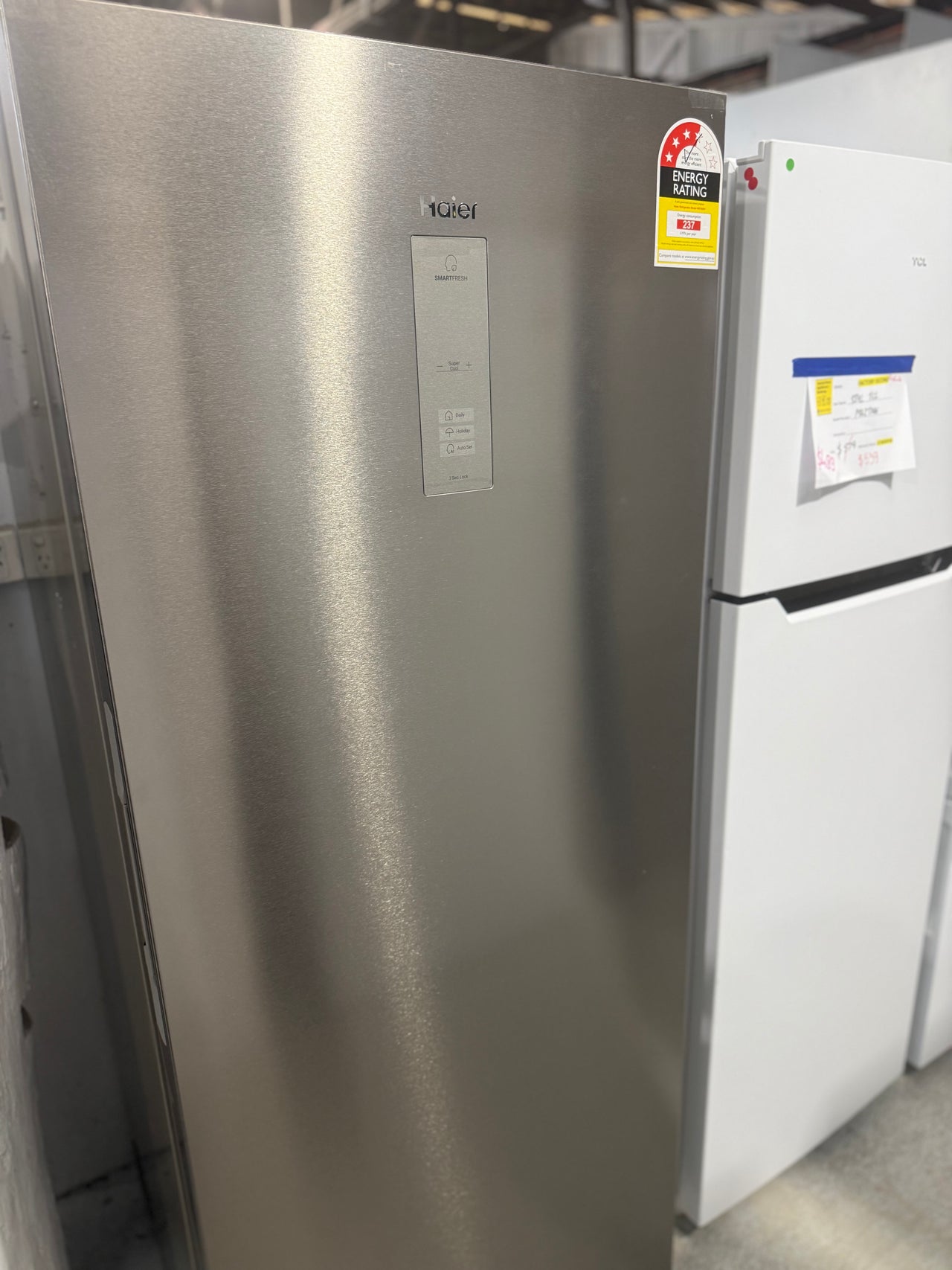 Factory second Haier 386L Vertical Frost Free Freezer Stainless Steel HVF430VS - Second Hand Appliances Geebung