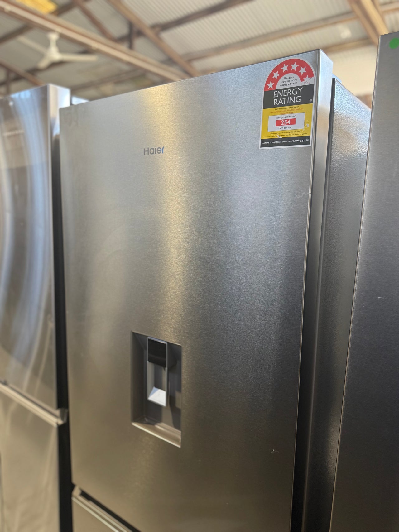 Factory second Haier 433L Bottom Mount Fridge with Water Dispenser - Satina Model: HRF420BHS - Second Hand Appliances Geebung